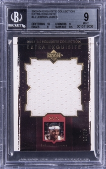 2003-04 UD "Exquisite Collection" Extra Exquisite #LJ LeBron James Game Used Jersey Rookie Card (#10/75) – BGS MINT 9